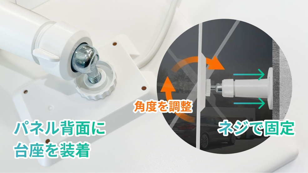 取付プレートに結束バンドで台座を取り付けている様子