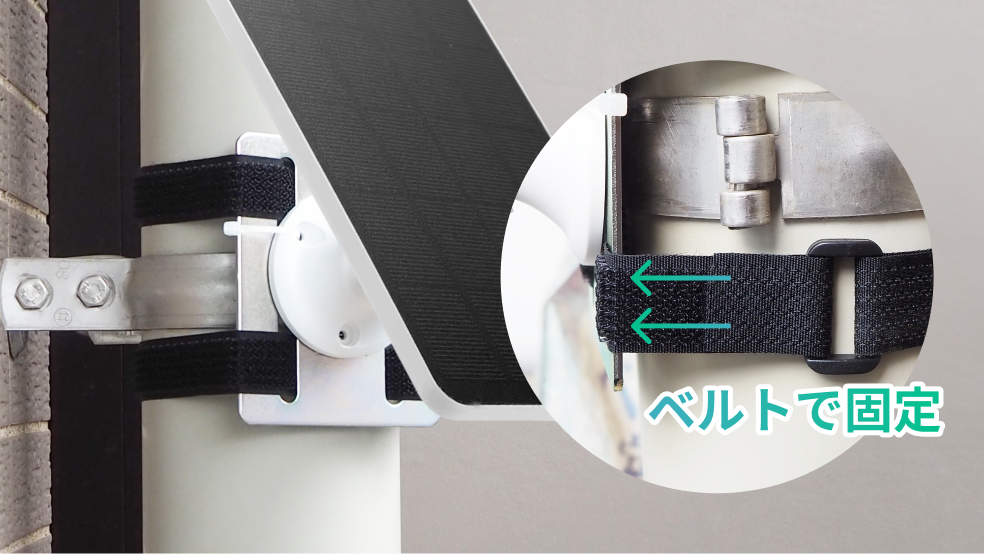 取付プレートに固定ベルトを装着している様子